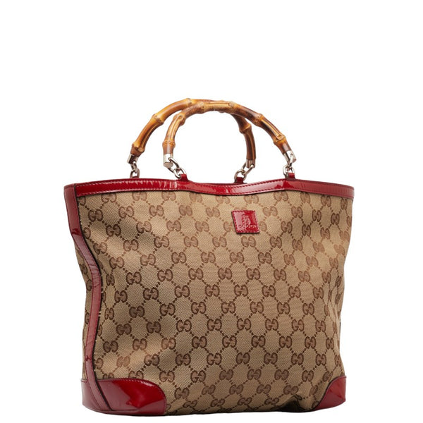 グッチ GGキャンバス バンブー ハンドバッグ 311175 ベージュ レッド キャンバス エナメル レディース GUCCI 【中古】