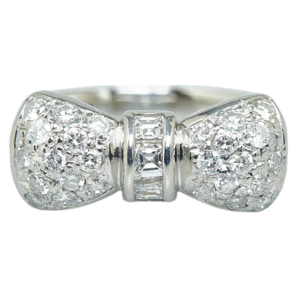 Pt900 プラチナ ダイヤ0.70ct リボン モチーフ リング 指輪 レディース 11号 【中古】