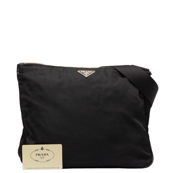 プラダ 三角ロゴプレート テスート 斜め掛け ショルダーバッグ BT0220 ブラック ナイロン レディース PRADA 【中古】