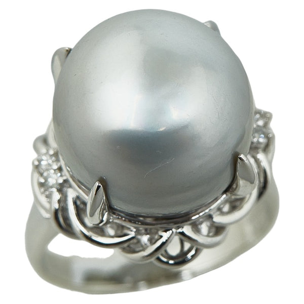 Pt900 プラチナ 白蝶真珠14.4mm ダイヤ0.05ct リング 指輪 レディース 11号 【中古】