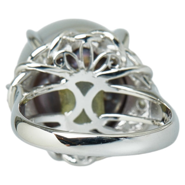 Pt900 プラチナ 白蝶真珠14.4mm ダイヤ0.05ct リング 指輪 レディース 11号 【中古】