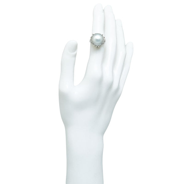 Pt900 プラチナ 白蝶真珠14.4mm ダイヤ0.05ct リング 指輪 レディース 11号 【中古】