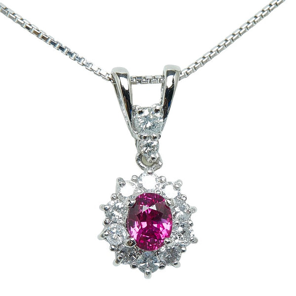 Pt850 プラチナ ルビー0.65ct ダイヤ0.36ct ペンダントネックレス レディース 【中古】