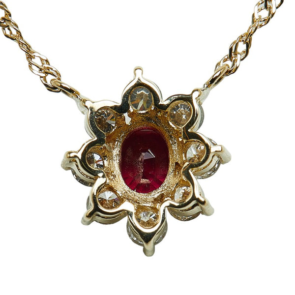 K18YG イエローゴールド ルビー0.63ct ダイヤ0.41ct フラワー 花 モチーフ ペンダントネックレス レディース 【中古】