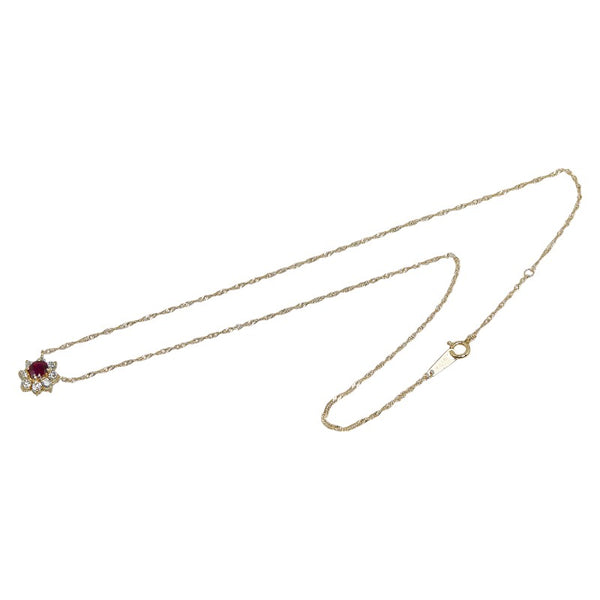 K18YG イエローゴールド ルビー0.63ct ダイヤ0.41ct フラワー 花 モチーフ ペンダントネックレス レディース 【中古】