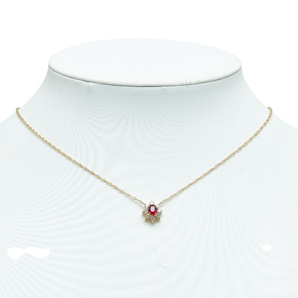 K18YG イエローゴールド ルビー0.63ct ダイヤ0.41ct フラワー 花 モチーフ ペンダントネックレス レディース 【中古】