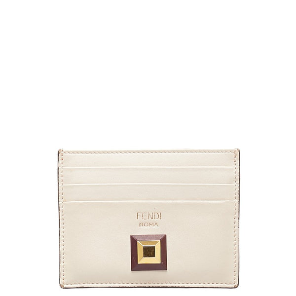 フェンディ スタッズ バイカラー カードケース パスケース 8M0269 オレンジ ベージュ レザー レディース FENDI 【中古】