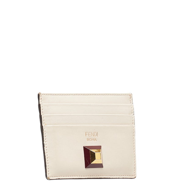 フェンディ スタッズ バイカラー カードケース パスケース 8M0269 オレンジ ベージュ レザー レディース FENDI 【中古】
