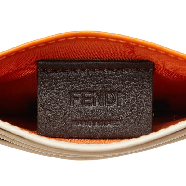 フェンディ スタッズ バイカラー カードケース パスケース 8M0269 オレンジ ベージュ レザー レディース FENDI 【中古】