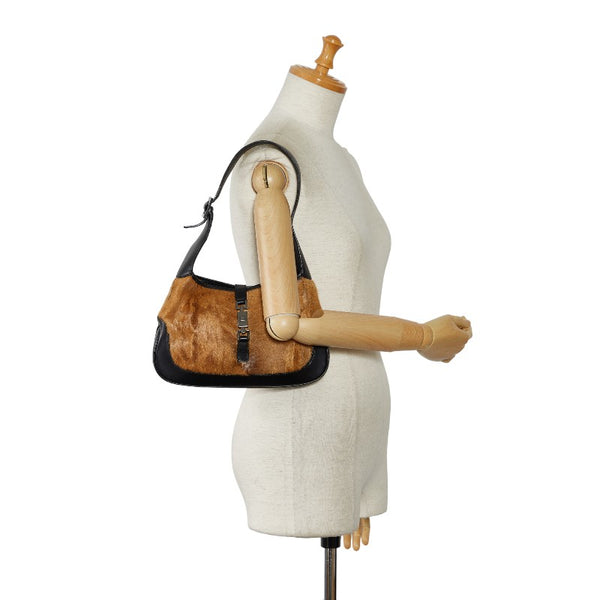 グッチ ジャッキー ワンショルダーバッグ 001 3635 1781 ブラウン ブラック ハラコ レザー レディース GUCCI 【中古】