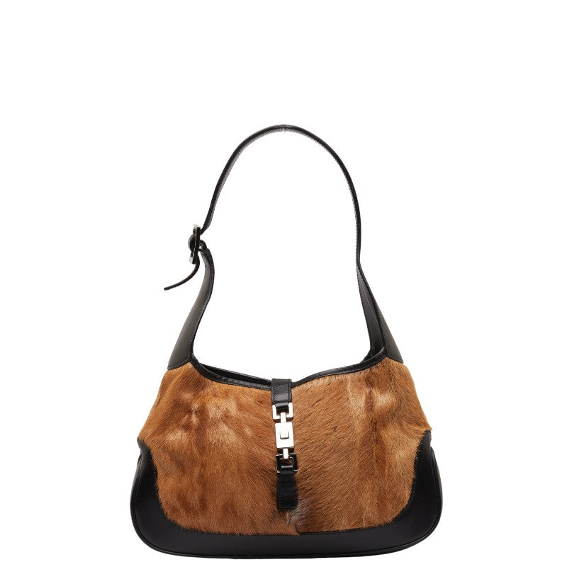 グッチ ジャッキー ワンショルダーバッグ 001 3635 1781 ブラウン ブラック ハラコ レザー レディース GUCCI 【中古】