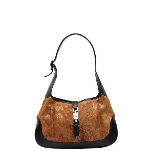 グッチ ジャッキー ワンショルダーバッグ 001 3635 1781 ブラウン ブラック ハラコ レザー レディース GUCCI 【中古】