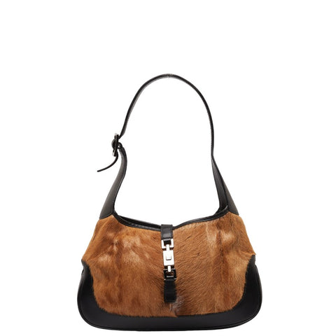 グッチ ジャッキー ワンショルダーバッグ 001 3635 1781 ブラウン ブラック ハラコ レザー レディース GUCCI 【中古】