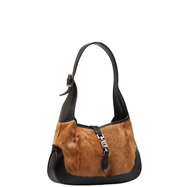 グッチ ジャッキー ワンショルダーバッグ 001 3635 1781 ブラウン ブラック ハラコ レザー レディース GUCCI 【中古】