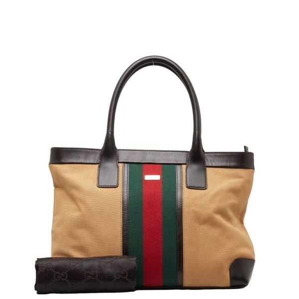 グッチ シェリーライン ハンドバッグ トートバッグ 0021119 ベージュ ブラウン キャンバス レザー レディース GUCCI 【中古】