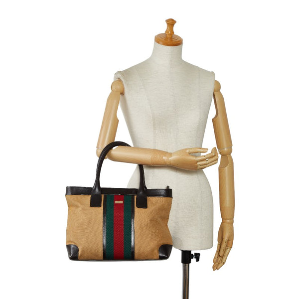 グッチ シェリーライン ハンドバッグ トートバッグ 0021119 ベージュ ブラウン キャンバス レザー レディース GUCCI 【中古】