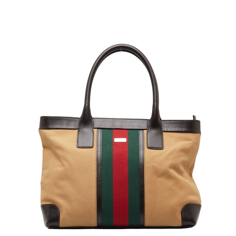 グッチ シェリーライン ハンドバッグ トートバッグ 0021119 ベージュ ブラウン キャンバス レザー レディース GUCCI 【中古】