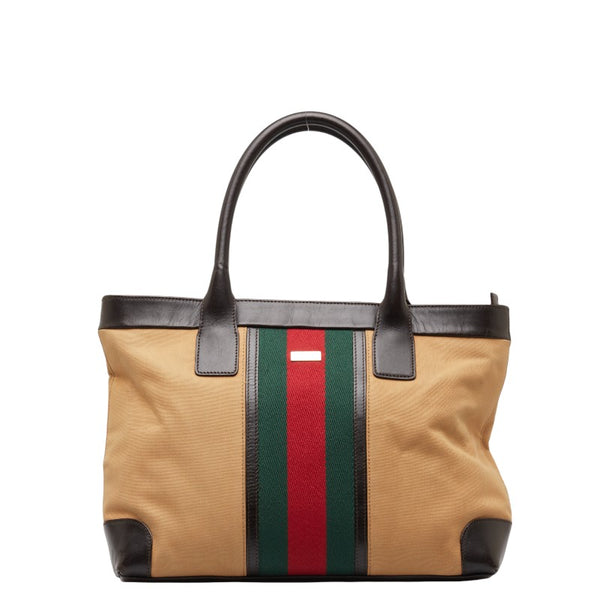 グッチ シェリーライン ハンドバッグ トートバッグ 0021119 ベージュ ブラウン キャンバス レザー レディース GUCCI 【中古】