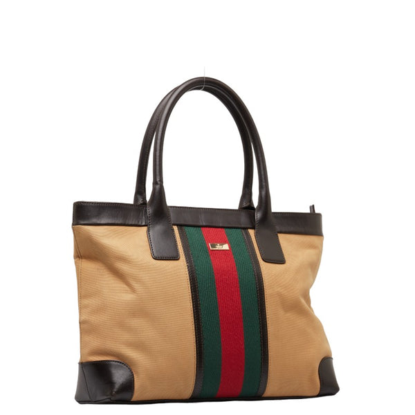 グッチ シェリーライン ハンドバッグ トートバッグ 0021119 ベージュ ブラウン キャンバス レザー レディース GUCCI 【中古】