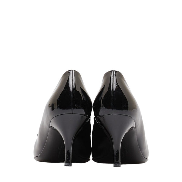 サルヴァトーレフェラガモ ヴァラリボン サイズ：6D ブラック シルバー エナメル レディース Salvatore Ferragamo 【中古】