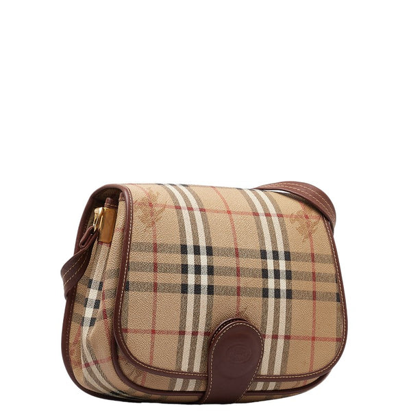 バーバリー ノバチェック シャドーホース 斜め掛け ショルダーバッグ ベージュ ブラウン PVC レザー レディース BURBERRY 【中古】