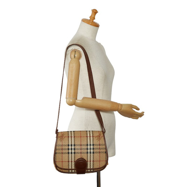 バーバリー ノバチェック シャドーホース 斜め掛け ショルダーバッグ ベージュ ブラウン PVC レザー レディース BURBERRY 【中古】