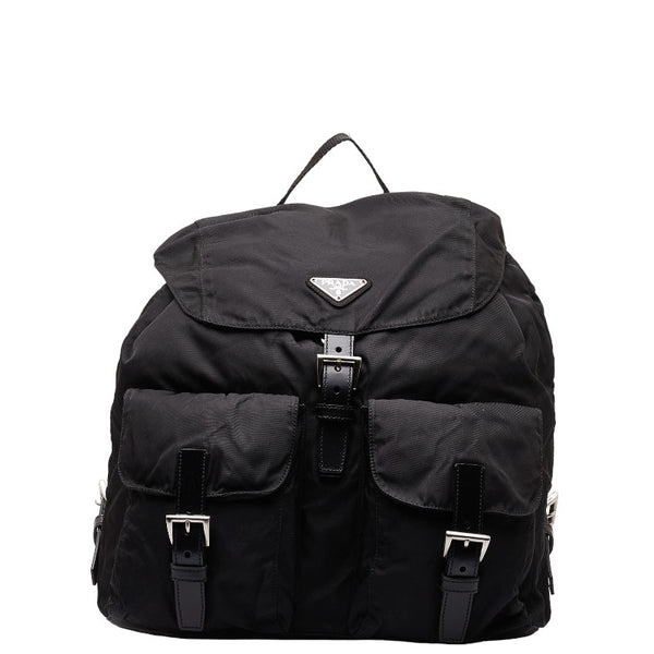 プラダ 三角ロゴプレート リュック バックパック B2811 ブラック ナイロン レザー レディース PRADA 【中古】