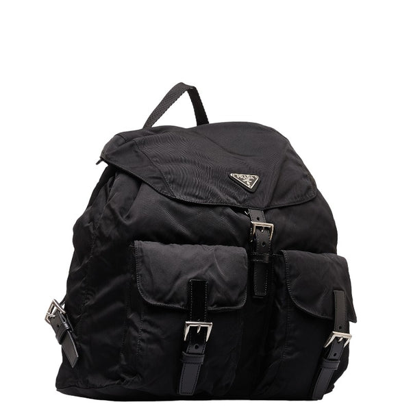 プラダ 三角ロゴプレート リュック バックパック B2811 ブラック ナイロン レザー レディース PRADA 【中古】