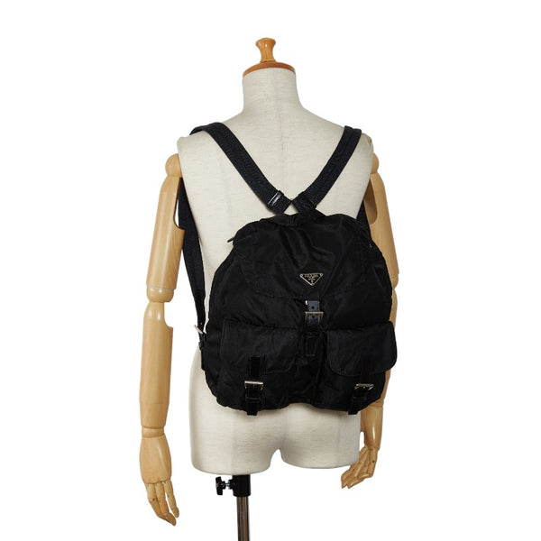 プラダ 三角ロゴプレート リュック バックパック B2811 ブラック ナイロン レザー レディース PRADA 【中古】