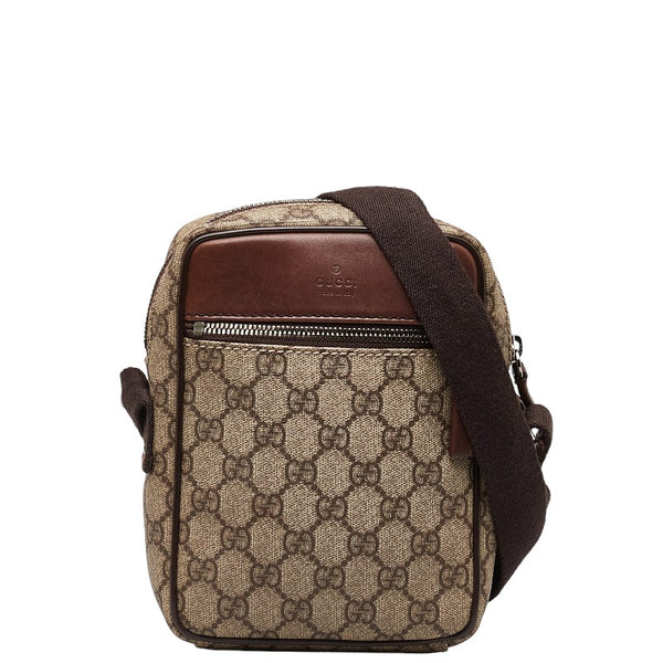 グッチ GGスプリーム 斜め掛け ショルダーバッグ 101680 ブラウン ベージュ PVC レザー レディース GUCCI 【中古】