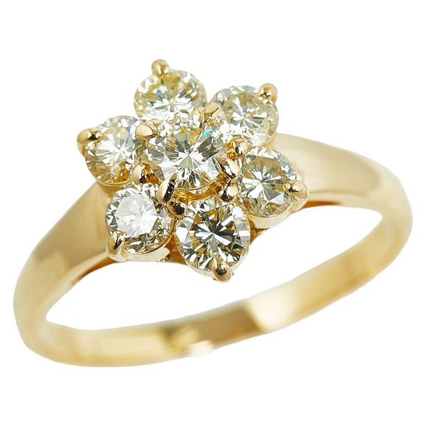 K18YG イエローゴールド ダイヤ1.04ct フラワー 花 モチーフ リング 指輪 レディース 15号 【中古】