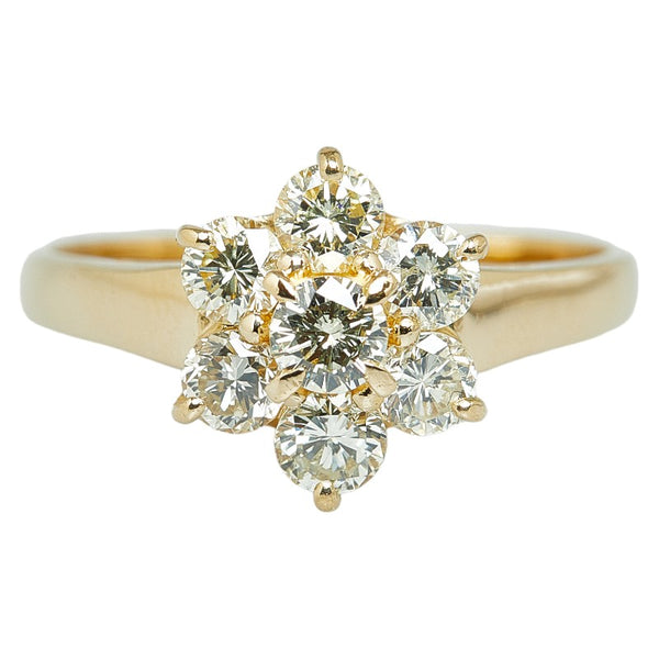 K18YG イエローゴールド ダイヤ1.04ct フラワー 花 モチーフ リング 指輪 レディース 15号 【中古】