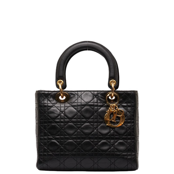 ディオール レディディオール カナージュ ハンドバッグ ブラック ゴールド レザー レディース Dior 【中古】