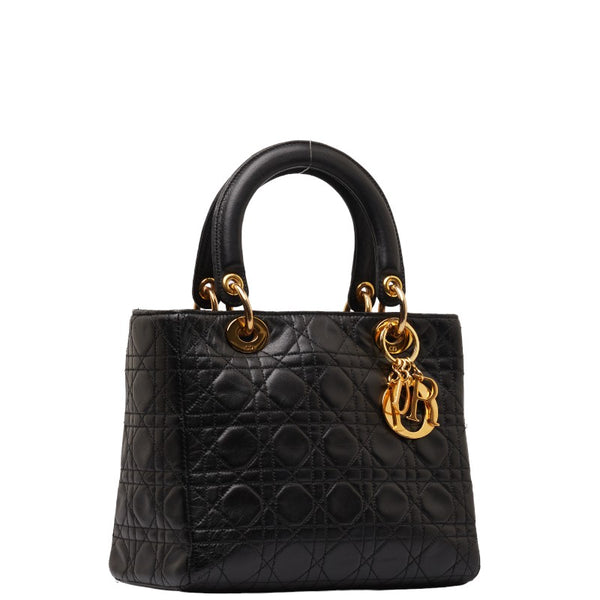 ディオール レディディオール カナージュ ハンドバッグ ブラック ゴールド レザー レディース Dior 【中古】