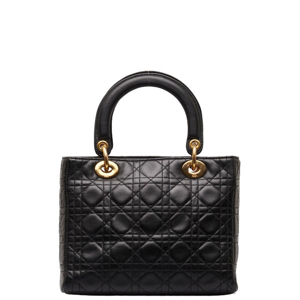 ディオール レディディオール カナージュ ハンドバッグ ブラック ゴールド レザー レディース Dior 【中古】