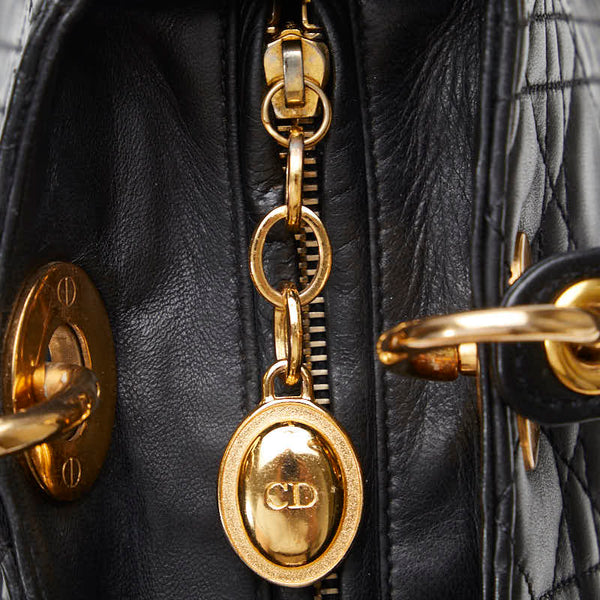 ディオール レディディオール カナージュ ハンドバッグ ブラック ゴールド レザー レディース Dior 【中古】
