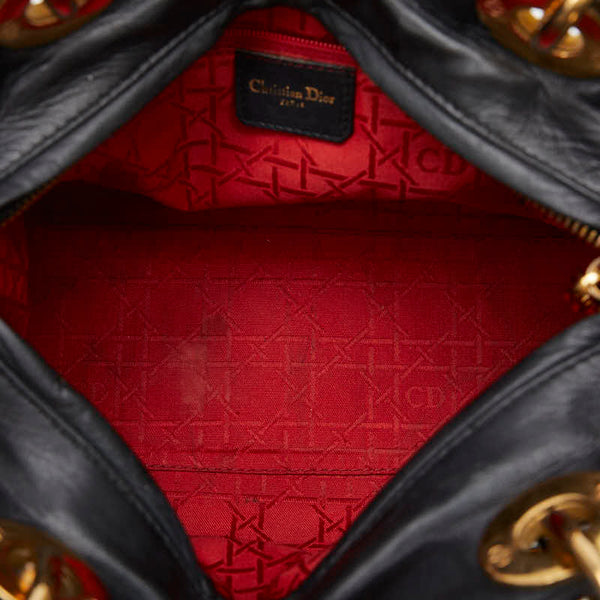 ディオール レディディオール カナージュ ハンドバッグ ブラック ゴールド レザー レディース Dior 【中古】