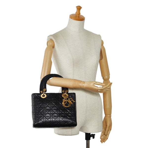 ディオール レディディオール カナージュ ハンドバッグ ブラック ゴールド レザー レディース Dior 【中古】