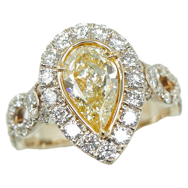 K18YG イエローゴールド ダイヤ1.50ct ダイヤ ティアドロップ モチーフ メレダイヤ リング 指輪 レディース 13号 【中古】