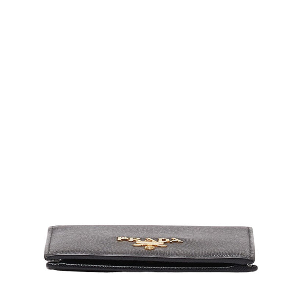 プラダ サフィアーノ 二つ折り財布 1MV204 ブラック ゴールド レザー レディース PRADA 【中古】