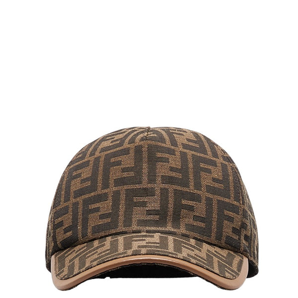 フェンディ ズッカ ベースボールキャップ FXQ768 ブラウン ベージュ キャンバス レザー メンズ FENDI 【中古】