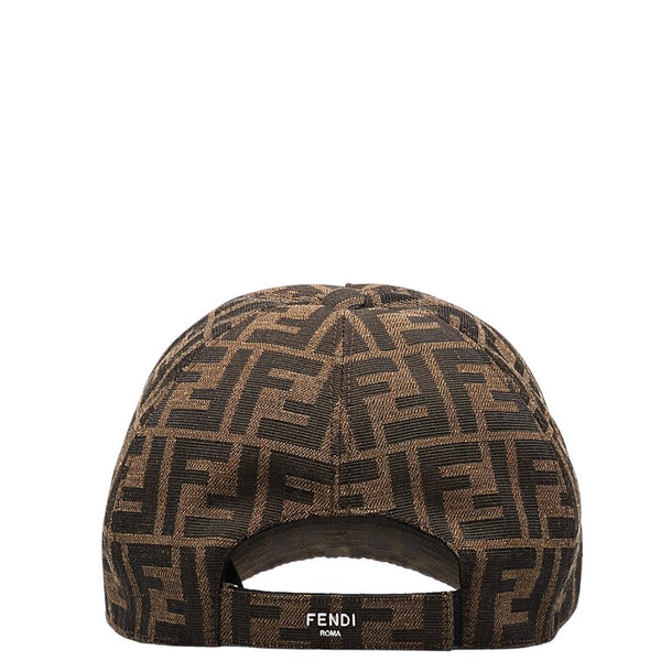 フェンディ ズッカ ベースボールキャップ FXQ768 ブラウン ベージュ キャンバス レザー メンズ FENDI 【中古】