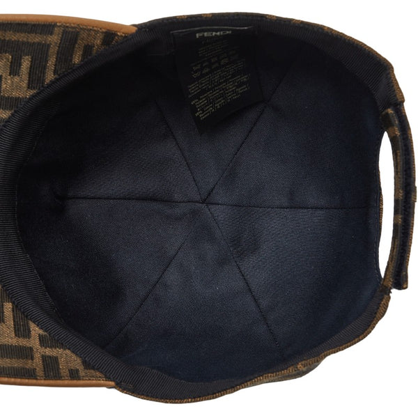 フェンディ ズッカ ベースボールキャップ FXQ768 ブラウン ベージュ キャンバス レザー メンズ FENDI 【中古】