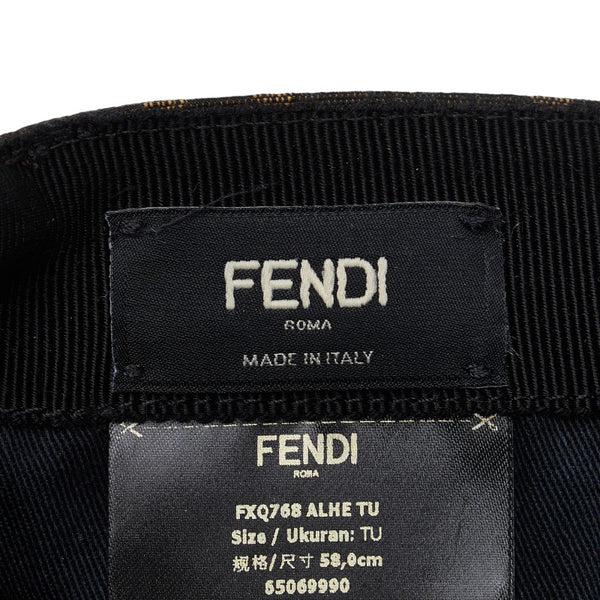 フェンディ ズッカ ベースボールキャップ FXQ768 ブラウン ベージュ キャンバス レザー メンズ FENDI 【中古】