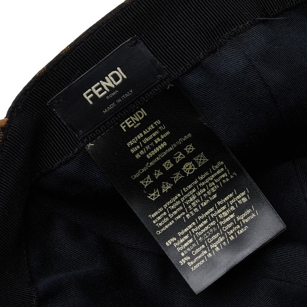 フェンディ ズッカ ベースボールキャップ FXQ768 ブラウン ベージュ キャンバス レザー メンズ FENDI 【中古】
