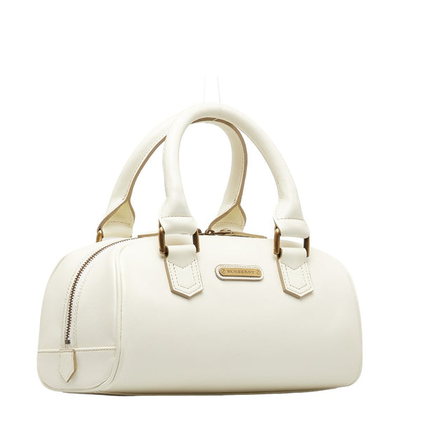 バーバリー ノバチェック ハンドバッグ ミニボストンバッグ ホワイト レザー レディース BURBERRY 【中古】