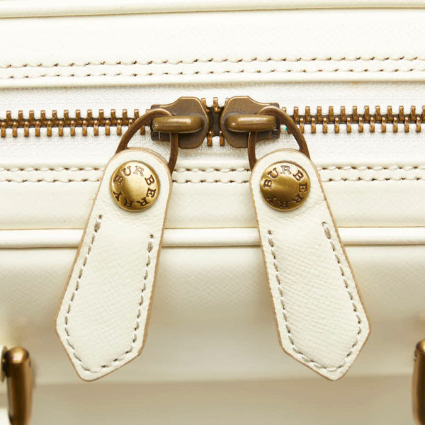 バーバリー ノバチェック ハンドバッグ ミニボストンバッグ ホワイト レザー レディース BURBERRY 【中古】