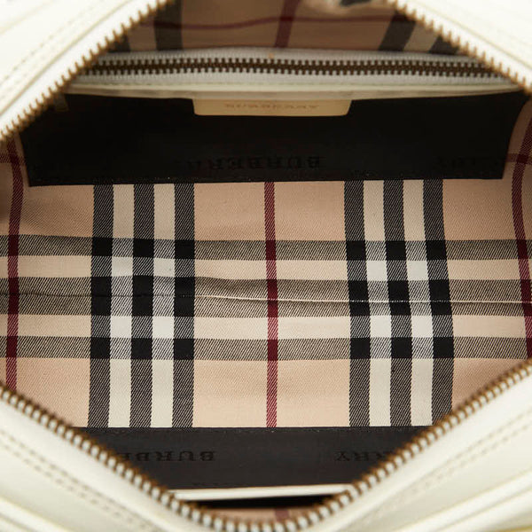 バーバリー ノバチェック ハンドバッグ ミニボストンバッグ ホワイト レザー レディース BURBERRY 【中古】