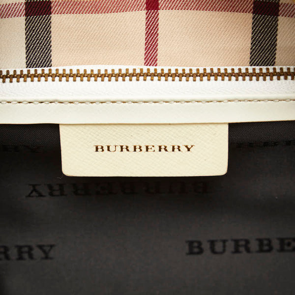 バーバリー ノバチェック ハンドバッグ ミニボストンバッグ ホワイト レザー レディース BURBERRY 【中古】
