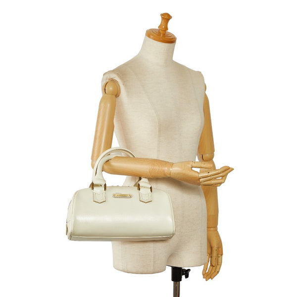 バーバリー ノバチェック ハンドバッグ ミニボストンバッグ ホワイト レザー レディース BURBERRY 【中古】